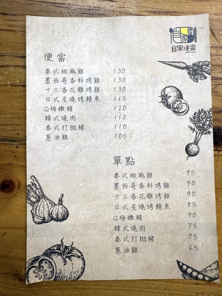 竹北 自家便當菜單